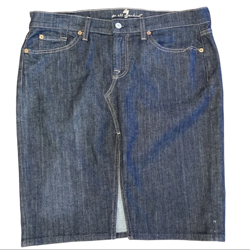 7 For All Mankind Roxy Denim Skirt Blue Jean Pencil Straight Knee-Length Size 32